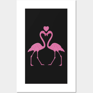 Pink Faux Glitter Flamingo With A Heart Posters and Art